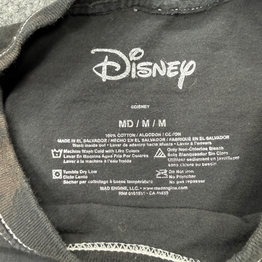 Disney Mickey Mouse Hiking Graphic Tee Black Acid Wash Men Medium Mad Engine - Picture 5 of 7